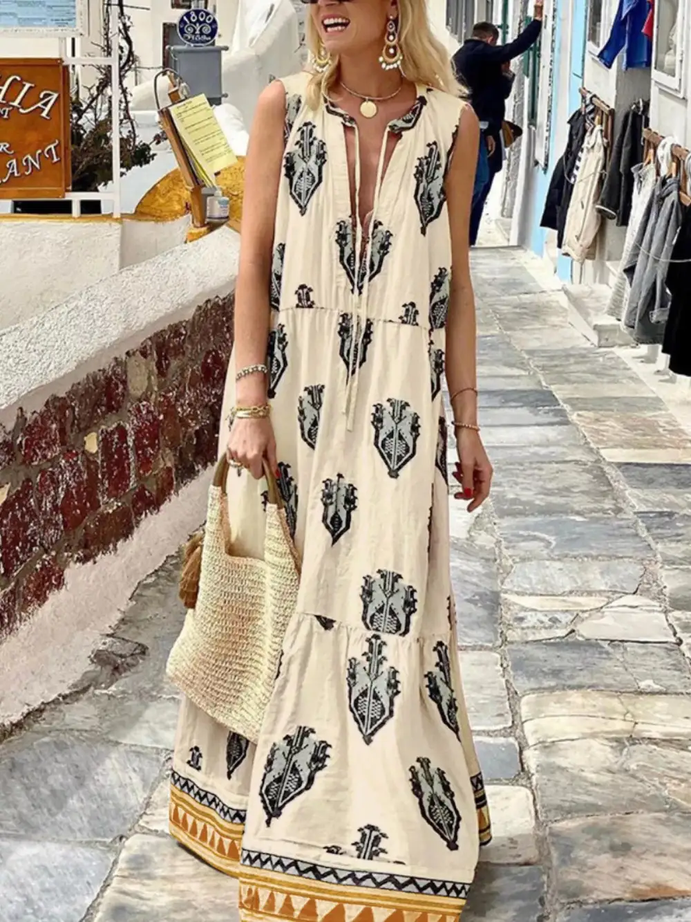 Smooth Finish Printed Sleeveless Maxi Dress