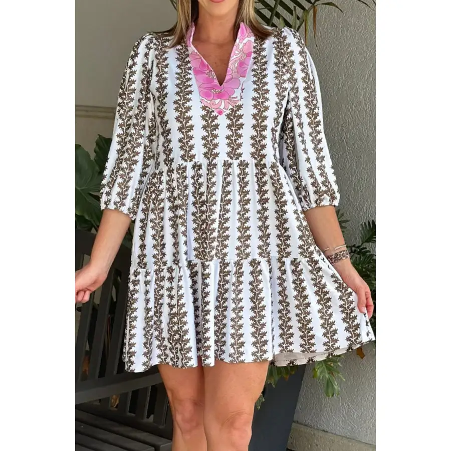 Printed Notched Sleeve Mini Dress