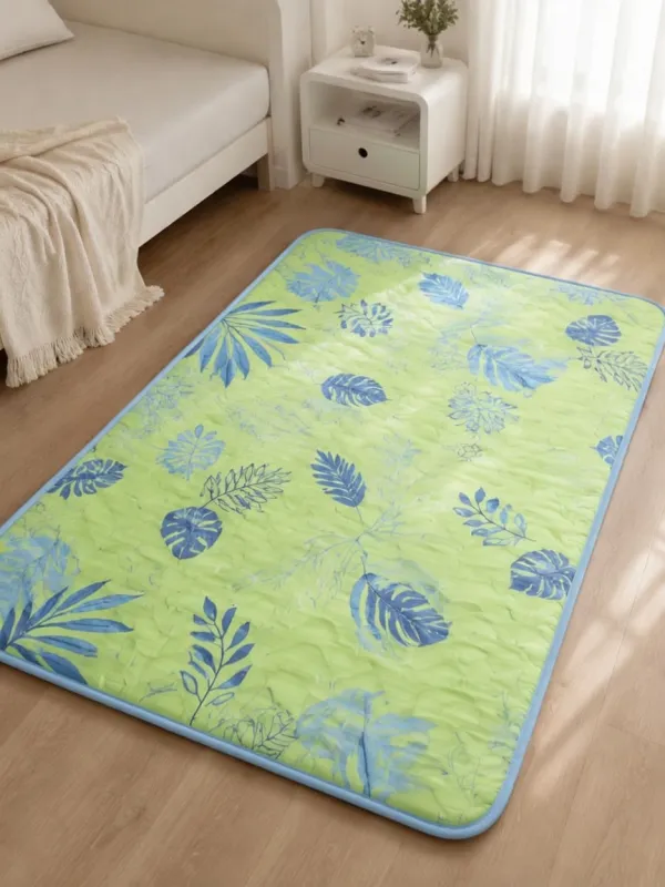 Blue Tropical Leaf Print Cooling Mat
