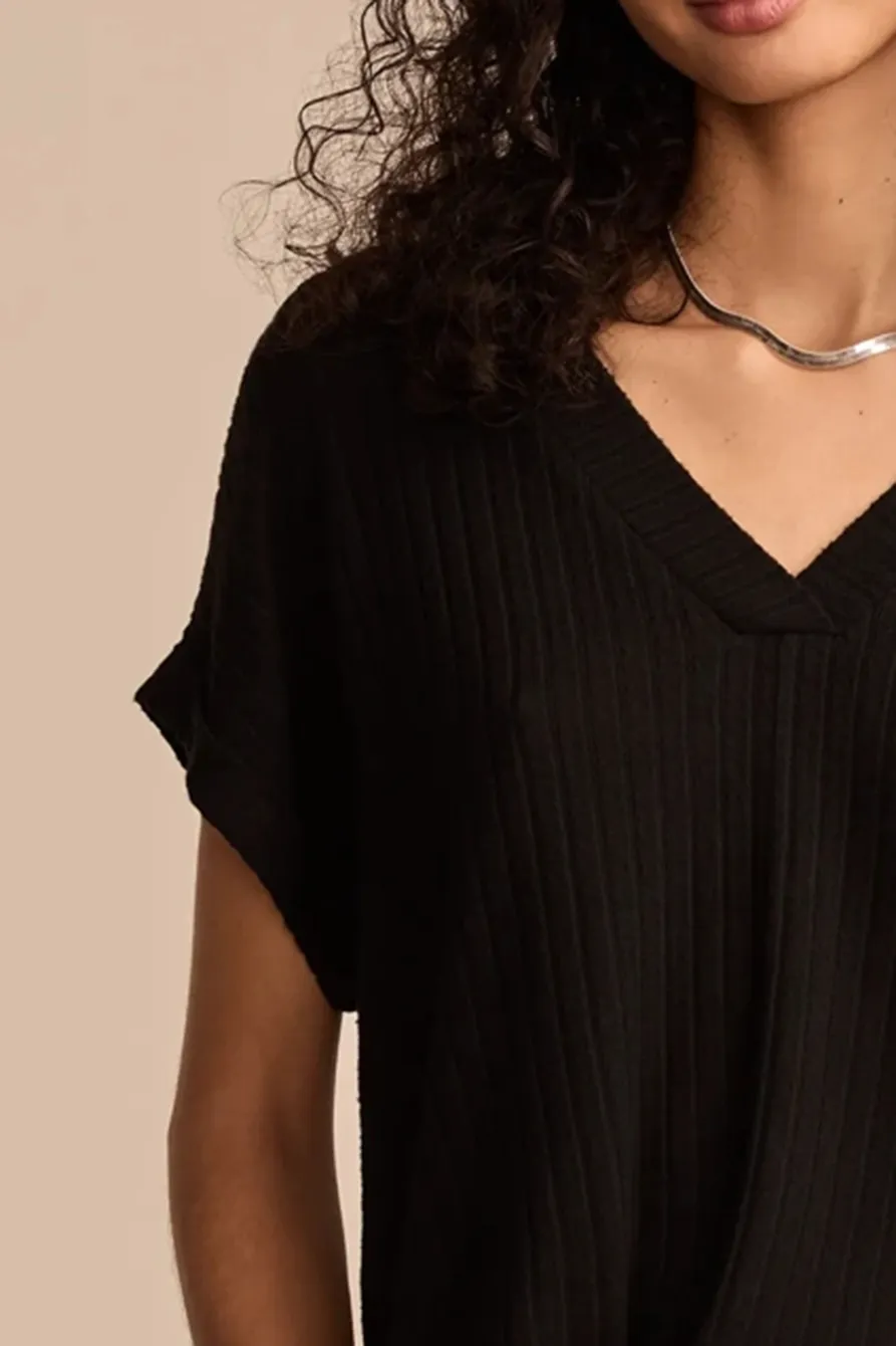 Casual V-Neck Black Tee