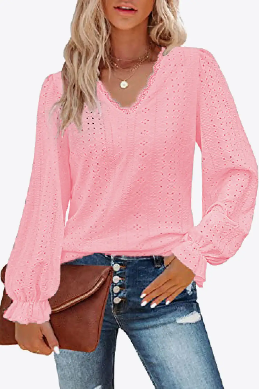 Everyday Soft Eyelet V-Neck Blouse