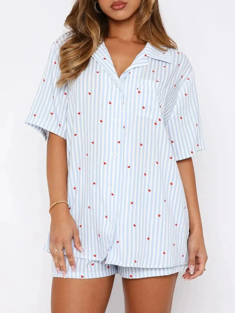 Striped Heart Comfortable Everyday Pajama Set