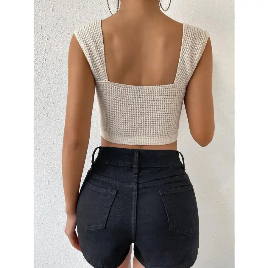 Waffle Knit Sweetheart Neck Tank