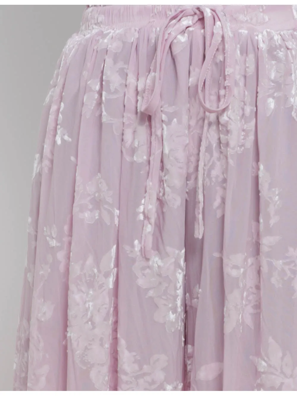 Lace Hem Flocked Elastic Waist Lantern Pants