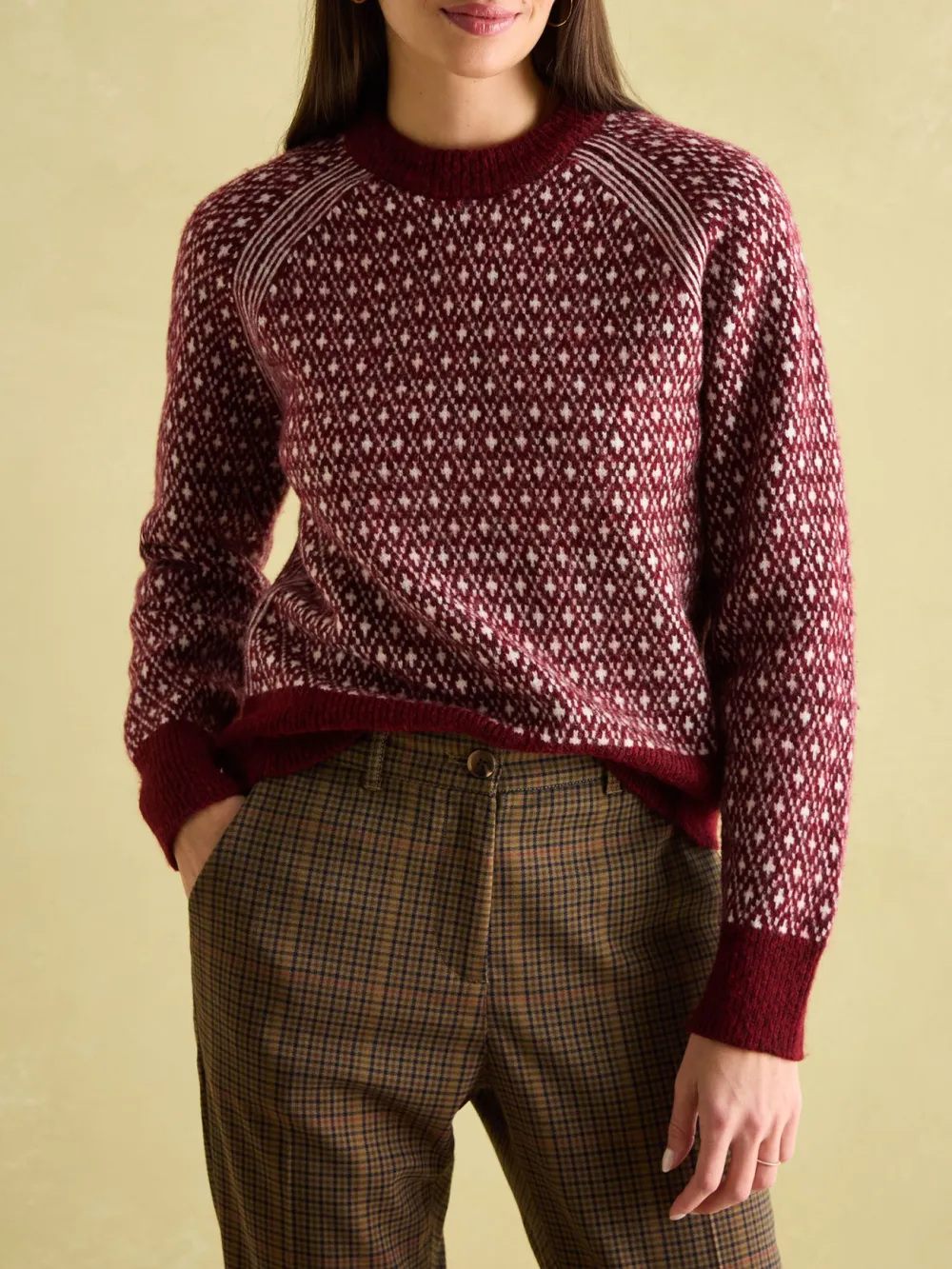 Cream/Red Patterned Jumper with Detachable Roll Neck
