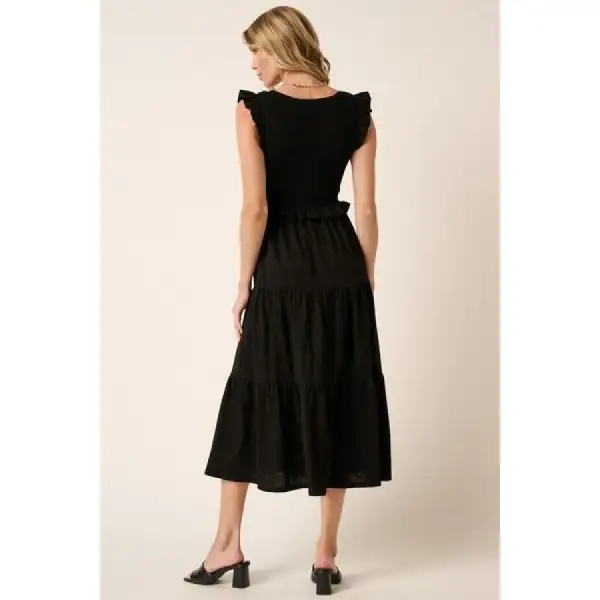 Smocked Ruffled Tiered Midi Dress