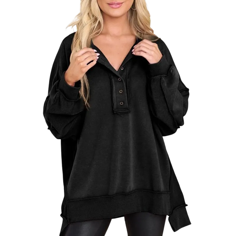 Women's Oversized Button Henley Sweatshirts
