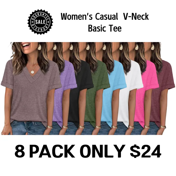 Women's Summer Short-Sleeve Basic Casual V-Neck T-Shirt 2026