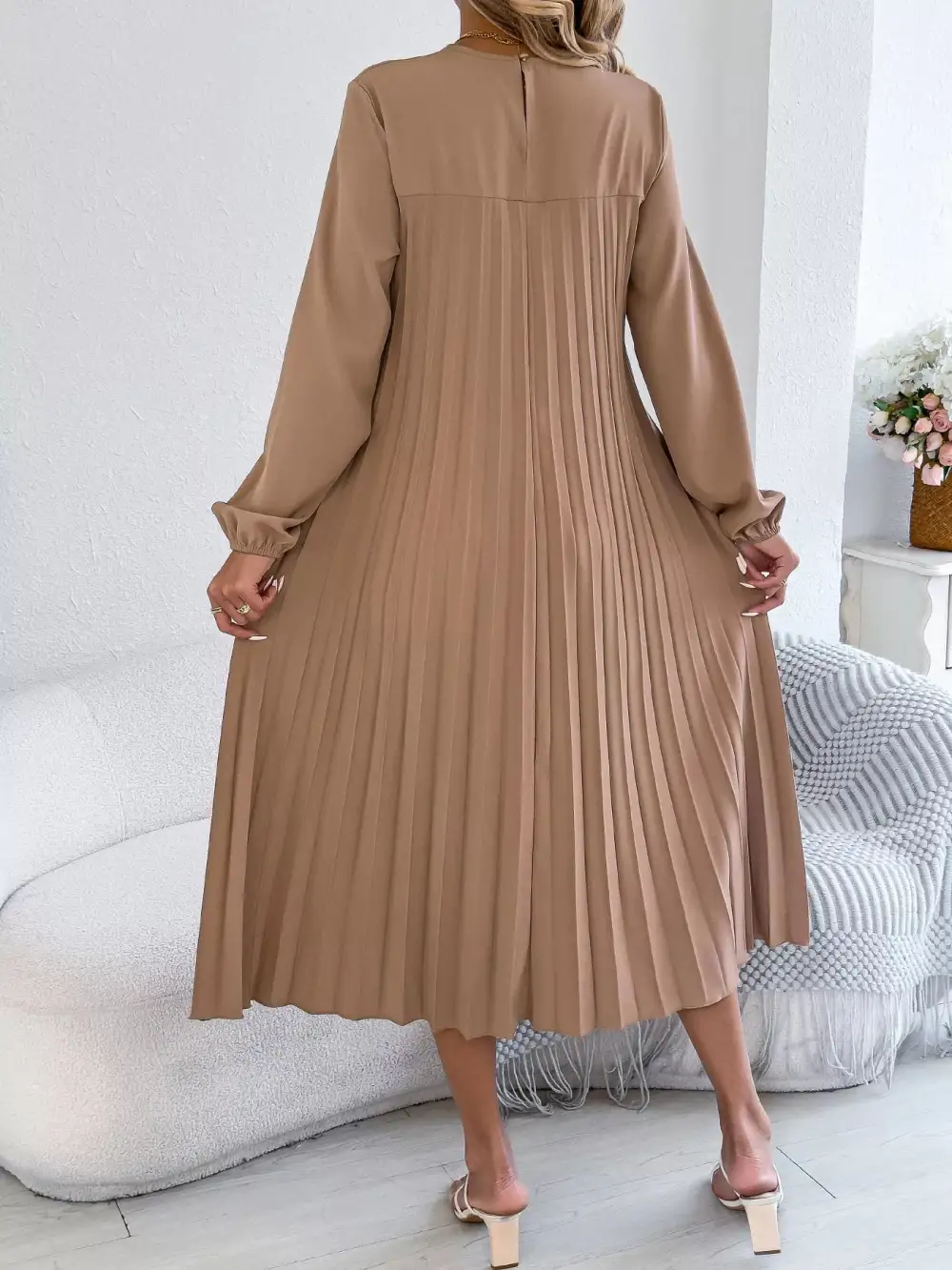 Pleated Pleated A-Line Midi Dress