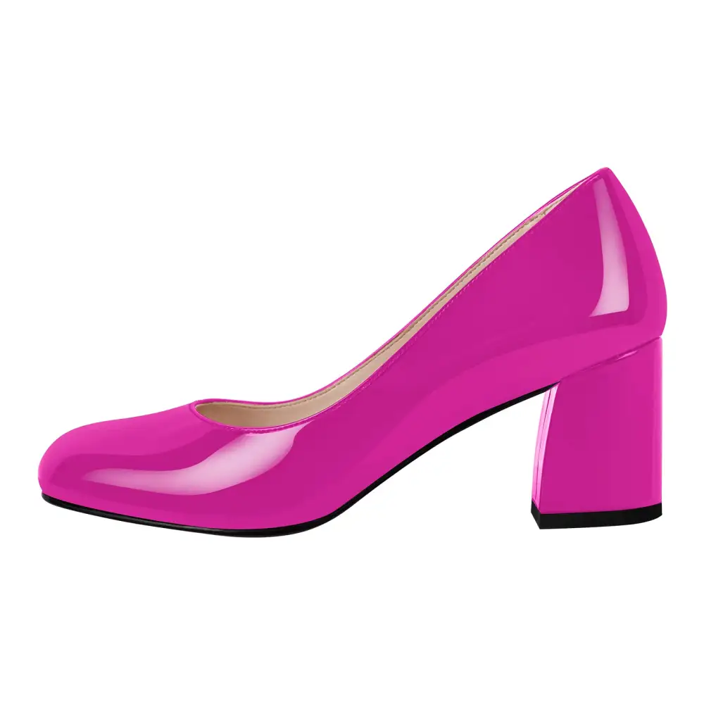 Modern Round Toe Chunky Heel Pumps