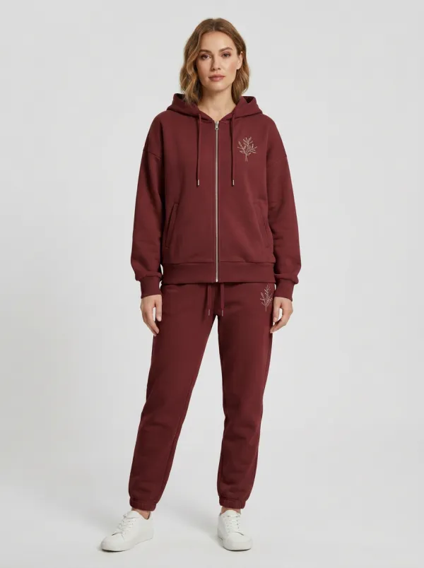 Women's Sage Green Tapered Joggers Drawstring Hood Zip-Up Hoodie Jacket & Jogger Set