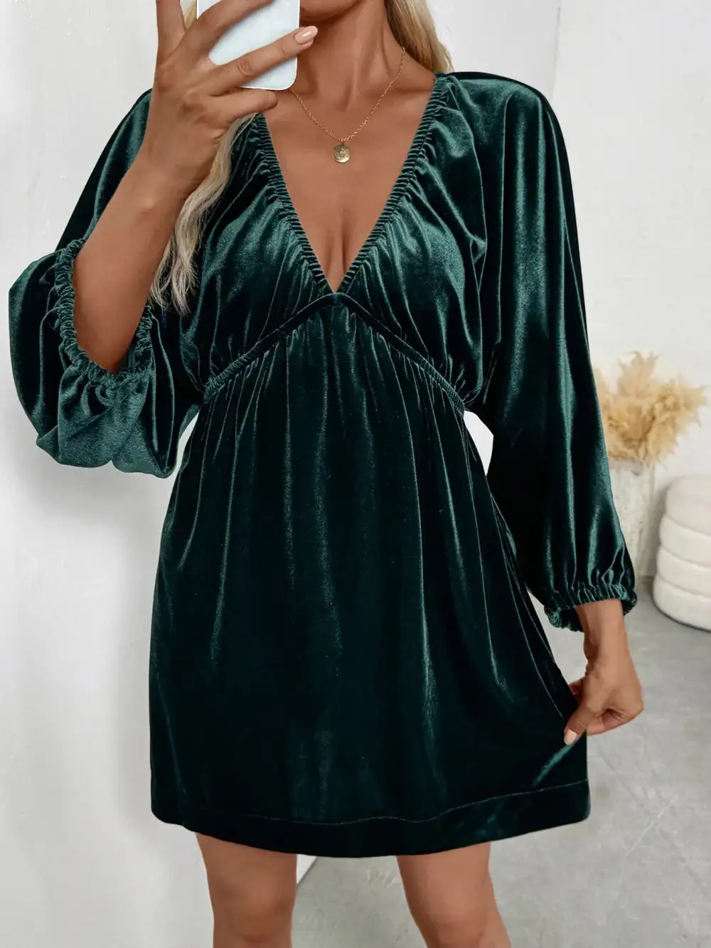 V Neck Ruched Dress Casual