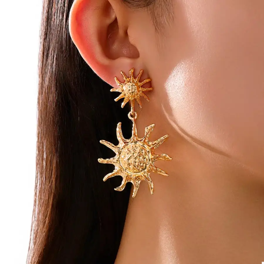 K Gold Plated Sun Burst Drop Earrings
