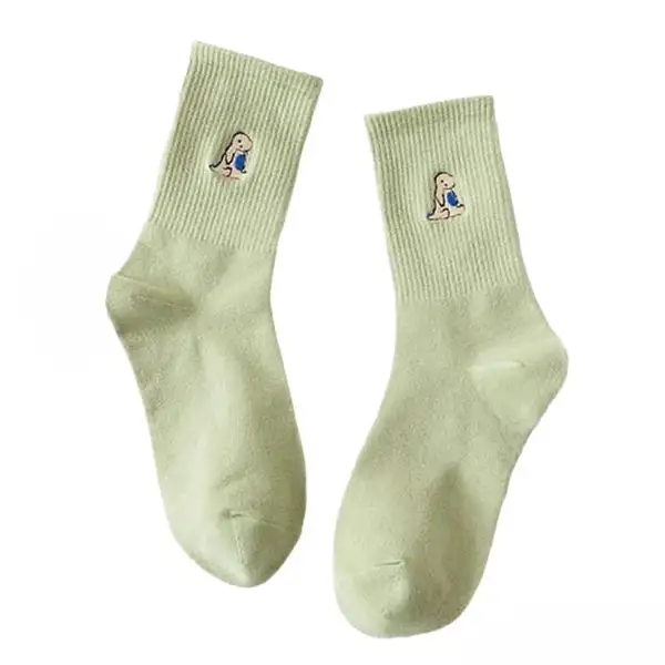 Dino Embroidery Soft Tone Socks