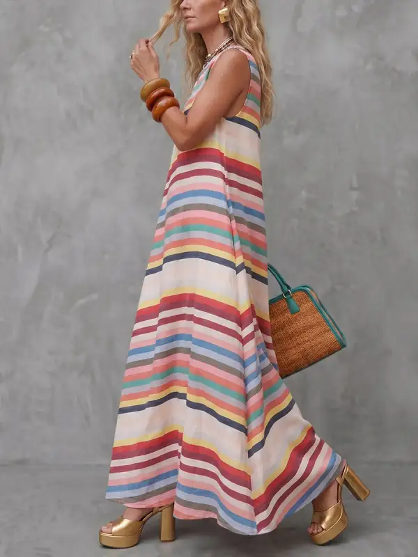Loose Striped Neck Maxi Dress