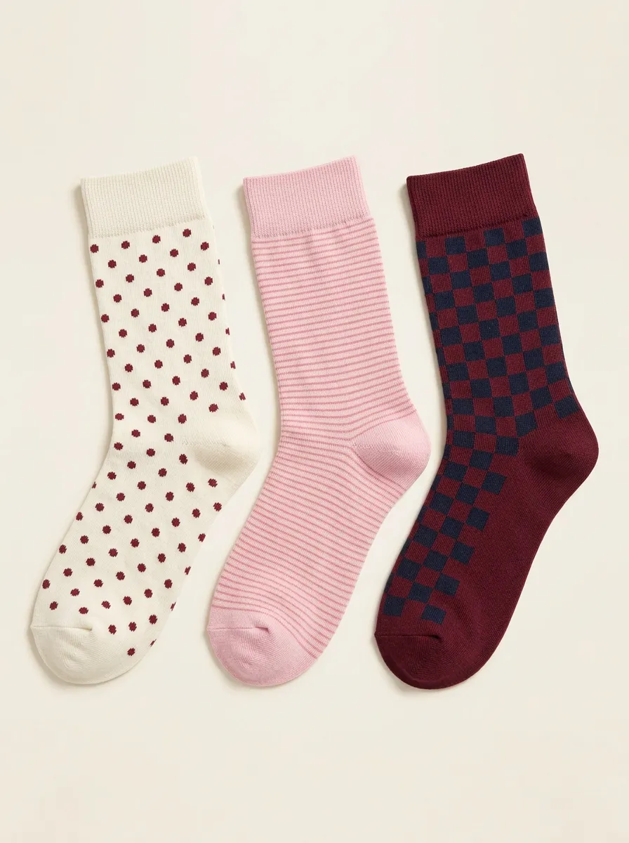 Casual Polka Dot Striped Checkered Three Pair Sock Set