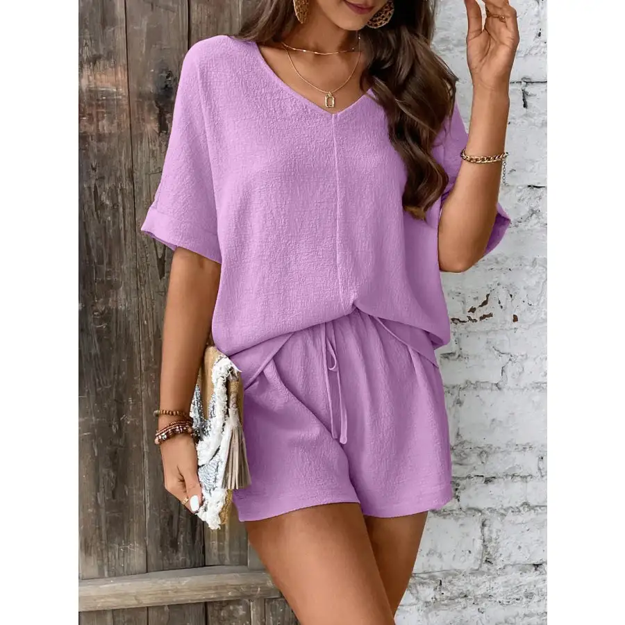 V Neck Half Sleeve Top and Shorts Set