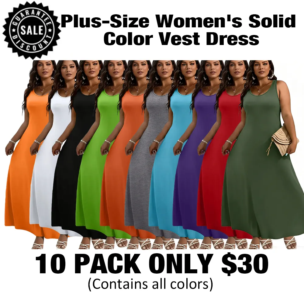 Elegant Plus Size Women'S Solid Color Sleeveless Vest Dress-🔥10-Pack- Only $30