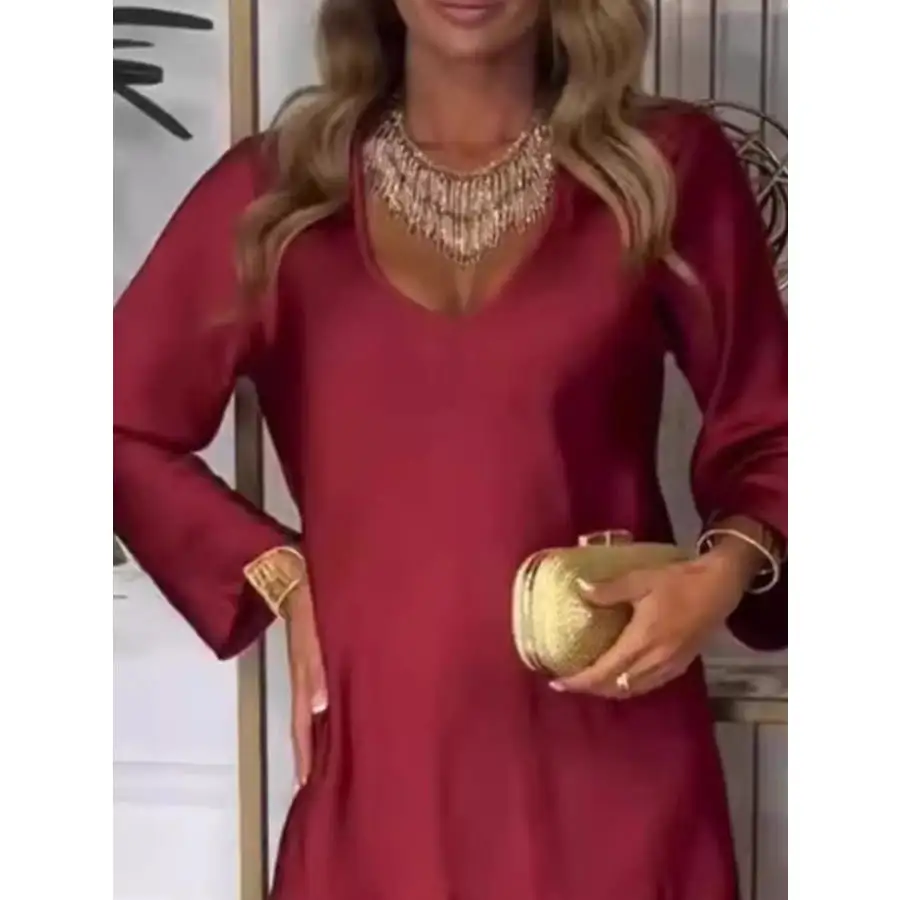 Full Size V-Neck Long Sleeve Midi Dress Plus Size