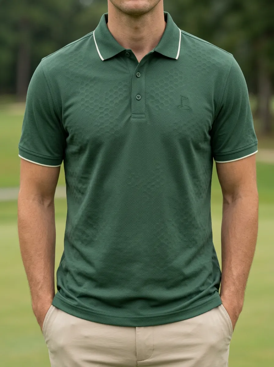 Flag-Motif Embroidered Honeycomb Golf Polo Shirt
