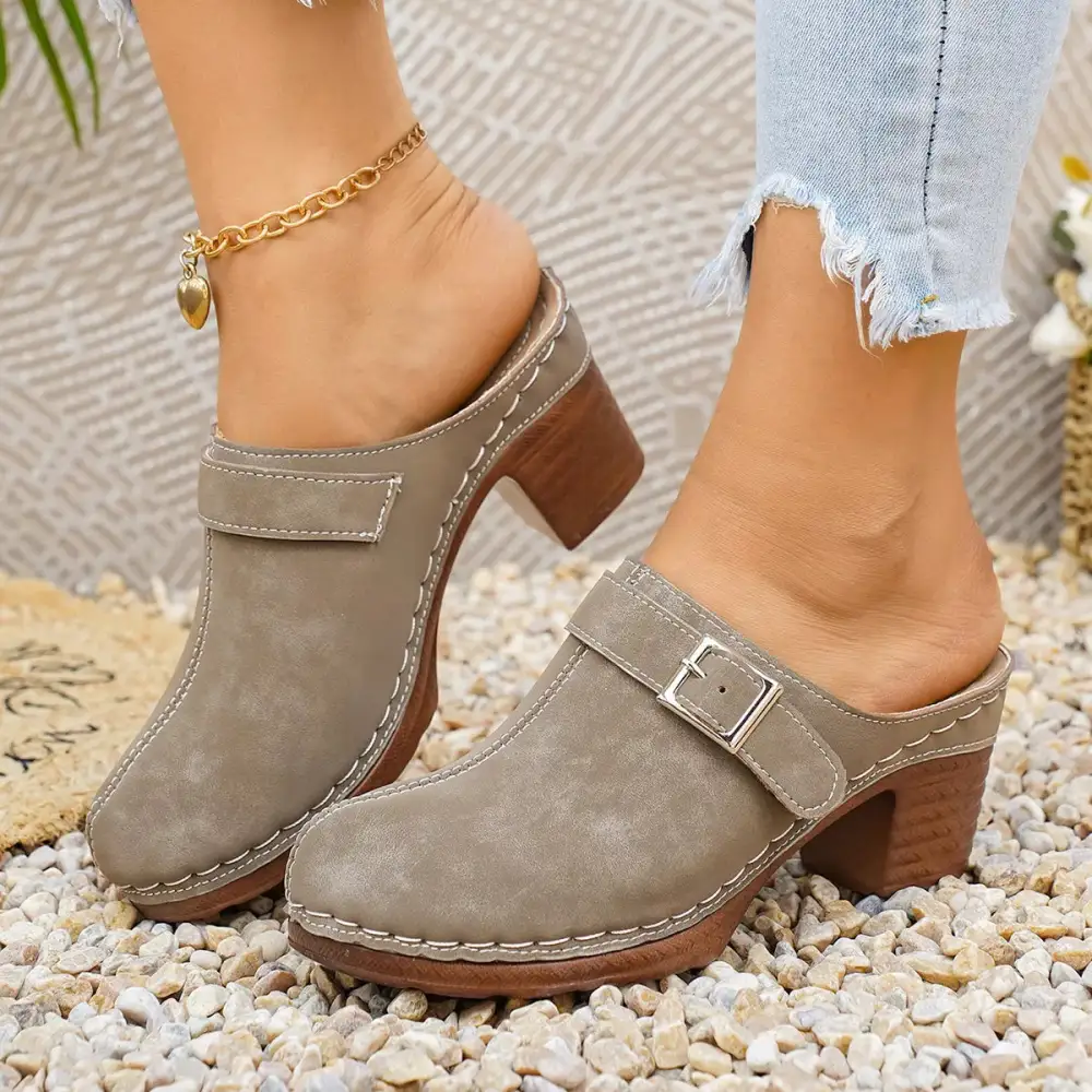 Textured Round Toe Block Heel Sandals