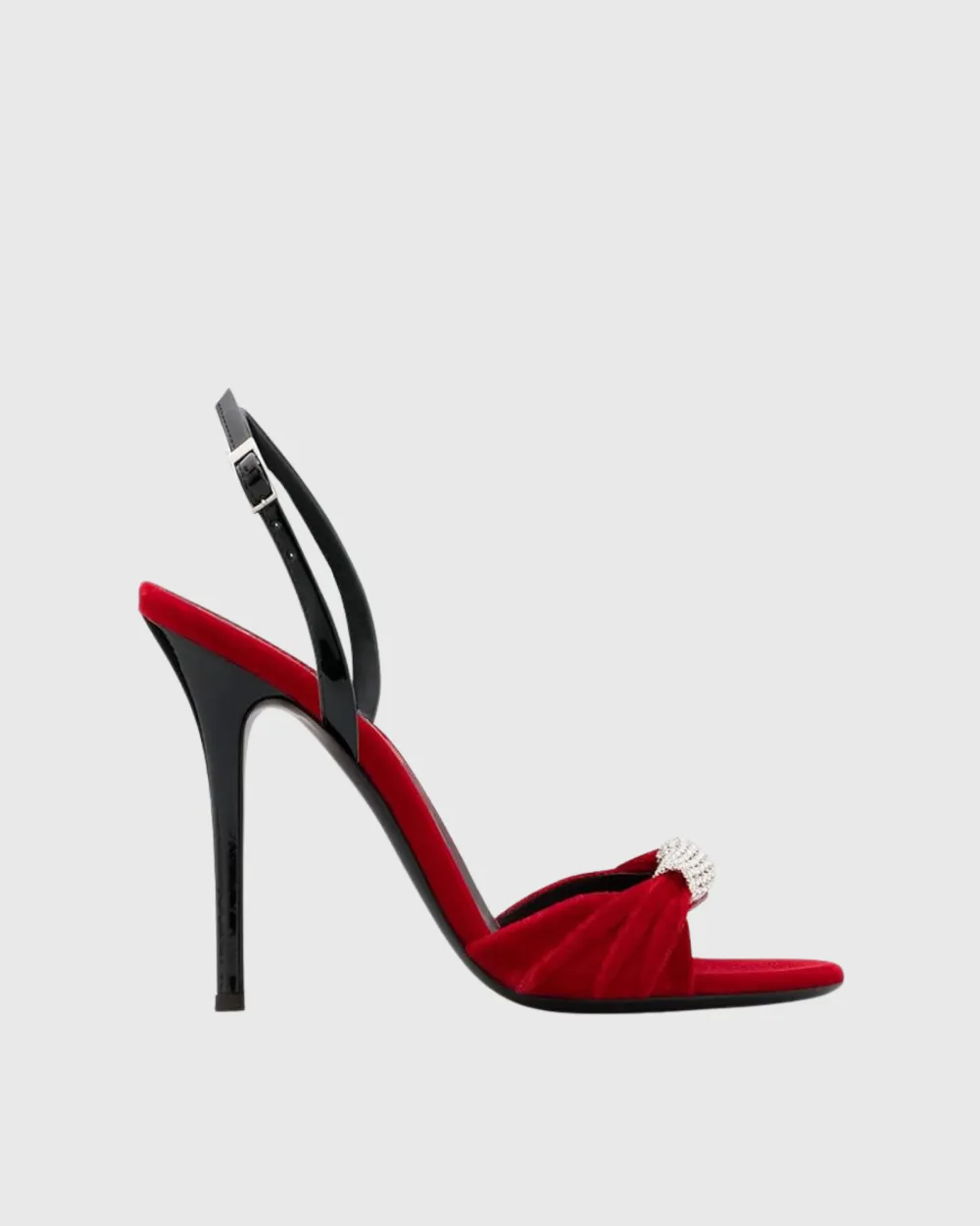 Rhinestone Velvet Slingback Sandals in Red