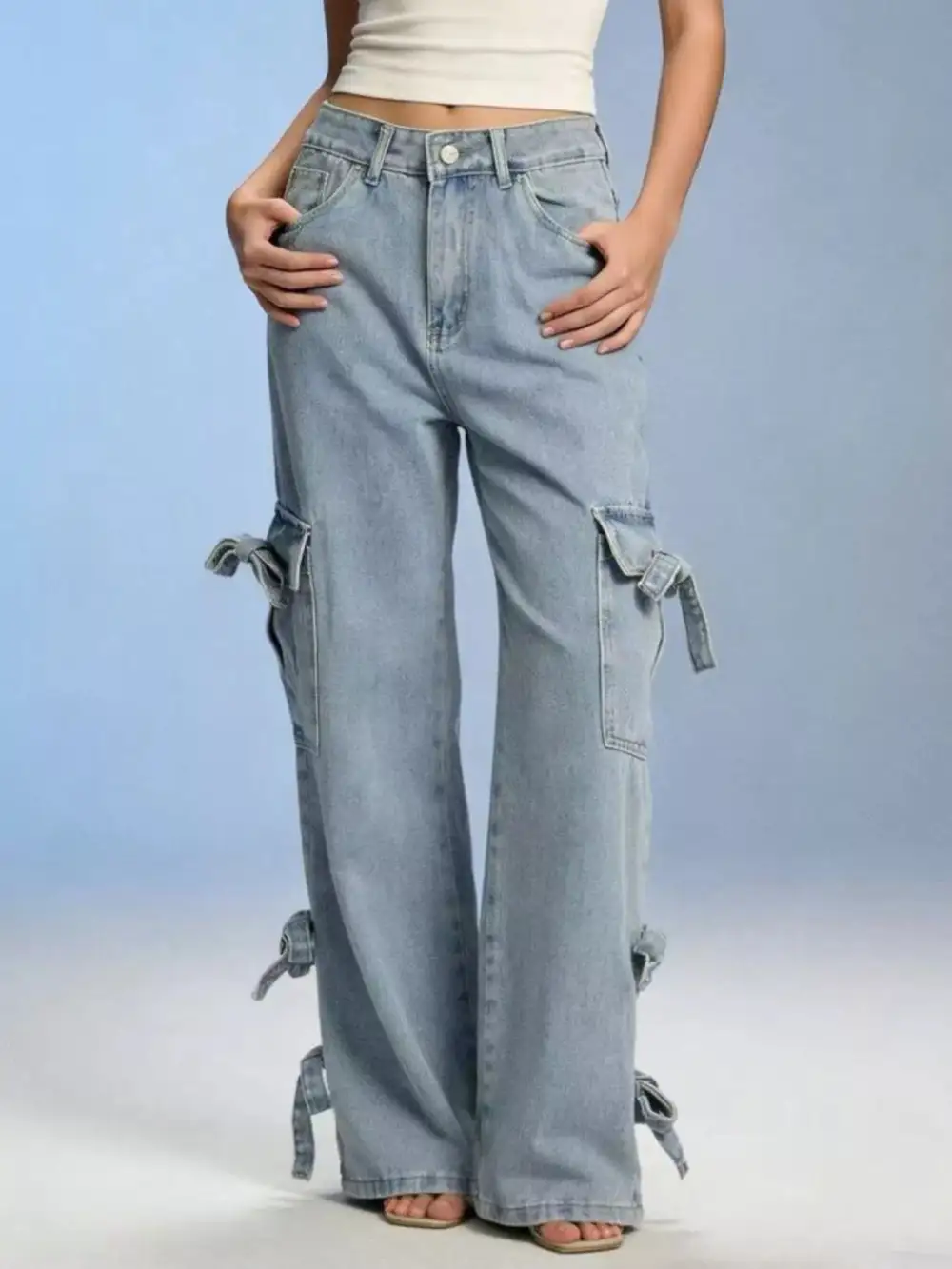 Raw Hem Tiered Denim Jeans