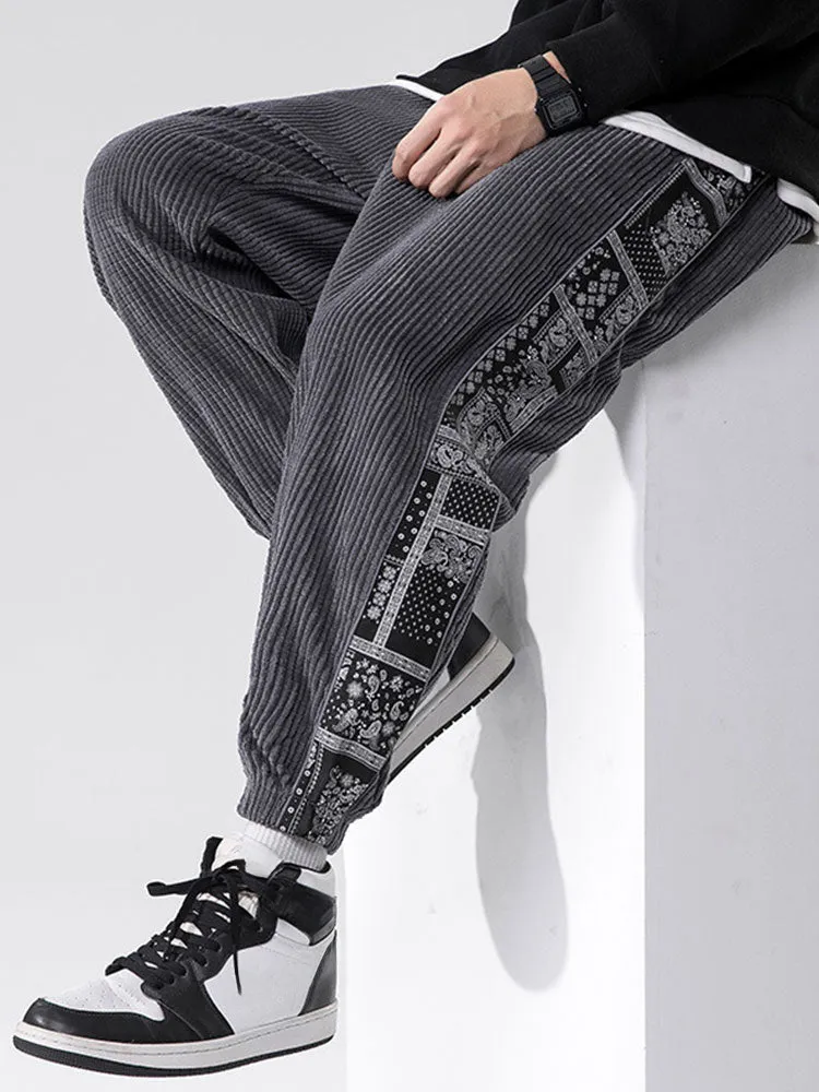 Corduroy Print Panel Pants