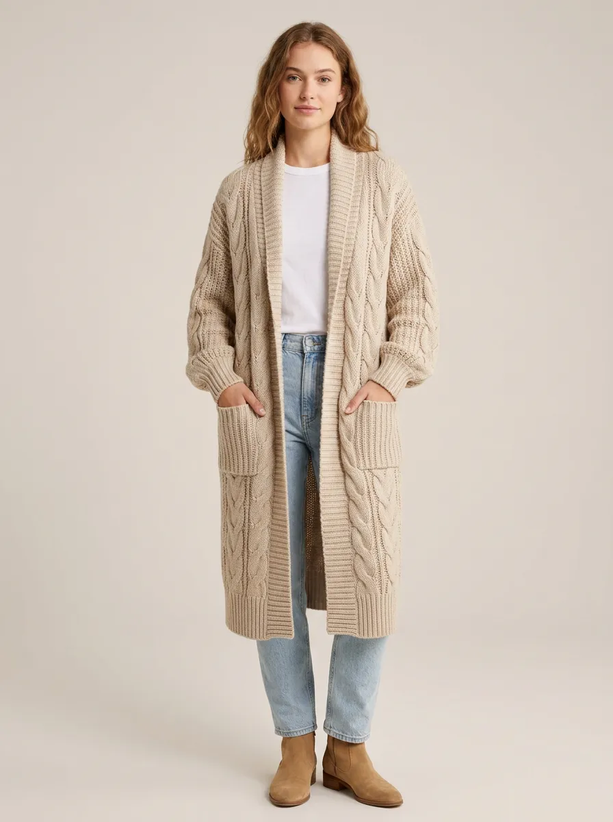 Women's Cable-Knit Open Front Cardigan Ribbed-Knit