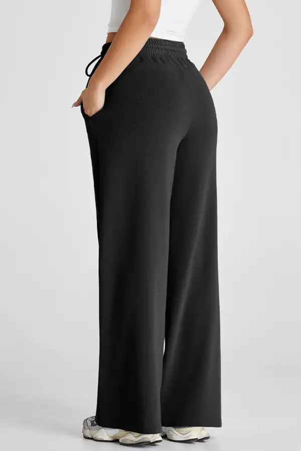 High-Waist Wide-Leg Drawstring Seamed Sweatpants