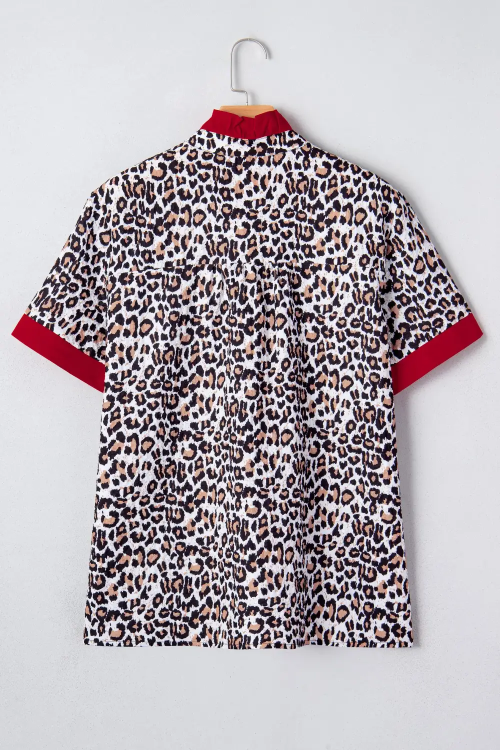 Khaki Contrast Frilled V Neck Trimmed Leopard Shirt