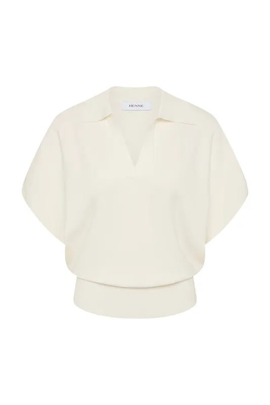 Cream Waisted Polo Knit Top