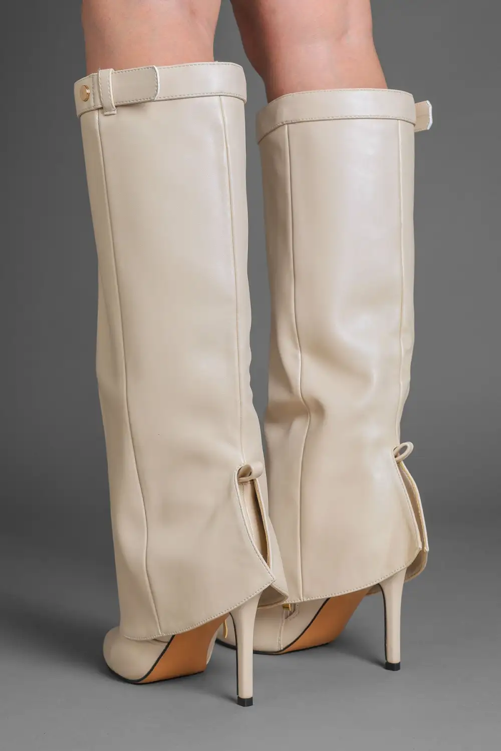 Refined Stiletto Slouch Fold-Over Pointed Toe Knee High Boots