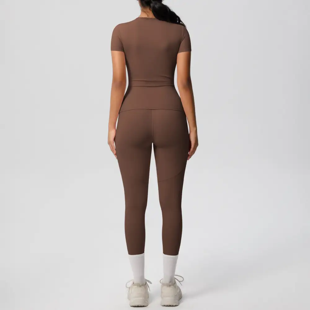 Short-Sleeve High-Waist Top, Leggings and Shorts Active Set