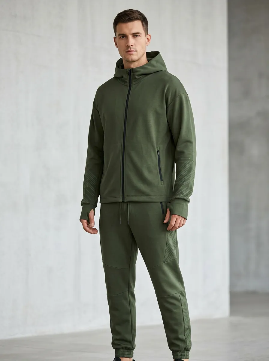 Unisex Zip Hoodie Tracksuit Set with Zip-Up Hoodie Geometric Detail