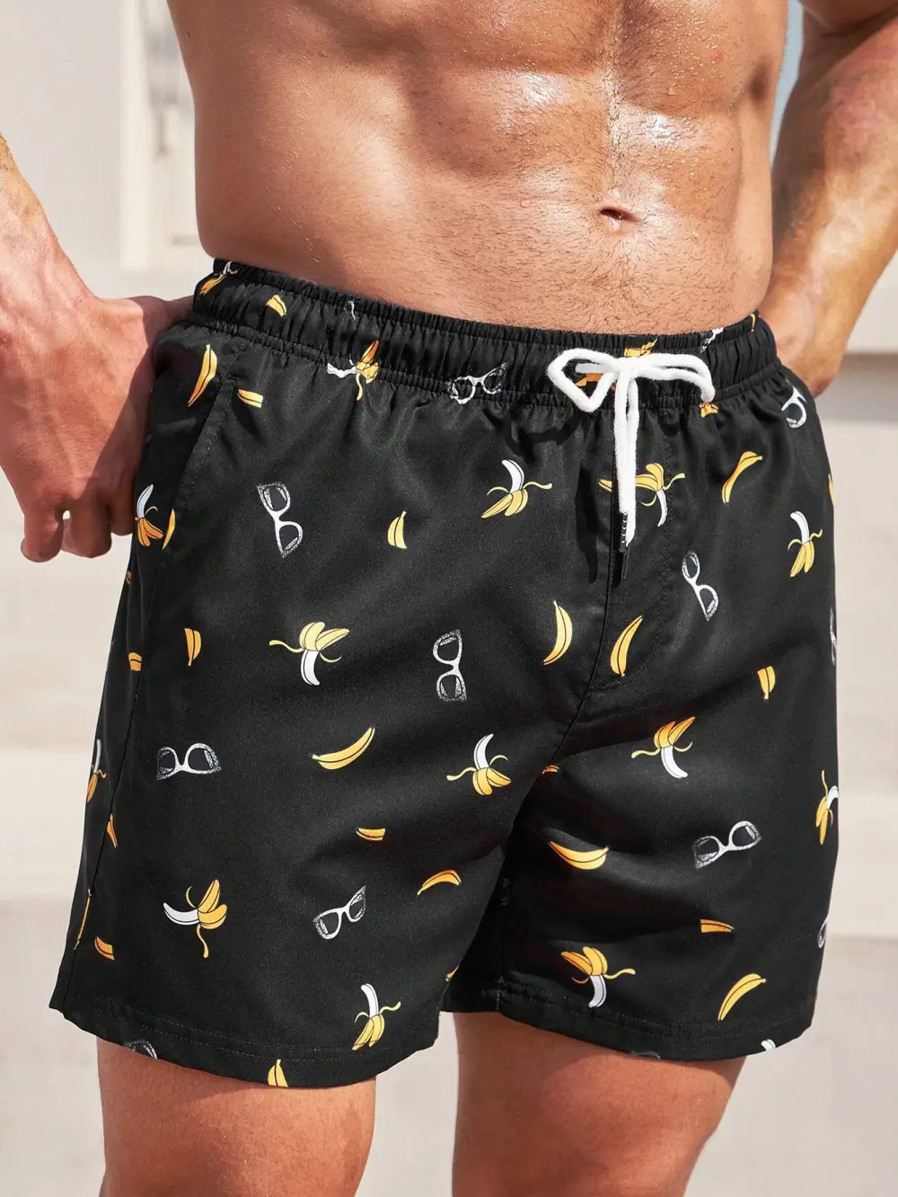 Men's Coastal Banana Print Swim Trunks