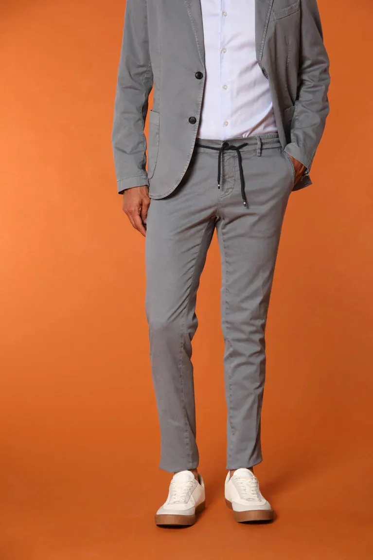 Men's Air Force Blue Twill Elastic Waist Slim Fit Trousers