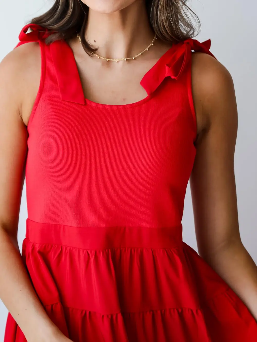Red Tiered Midi Dress