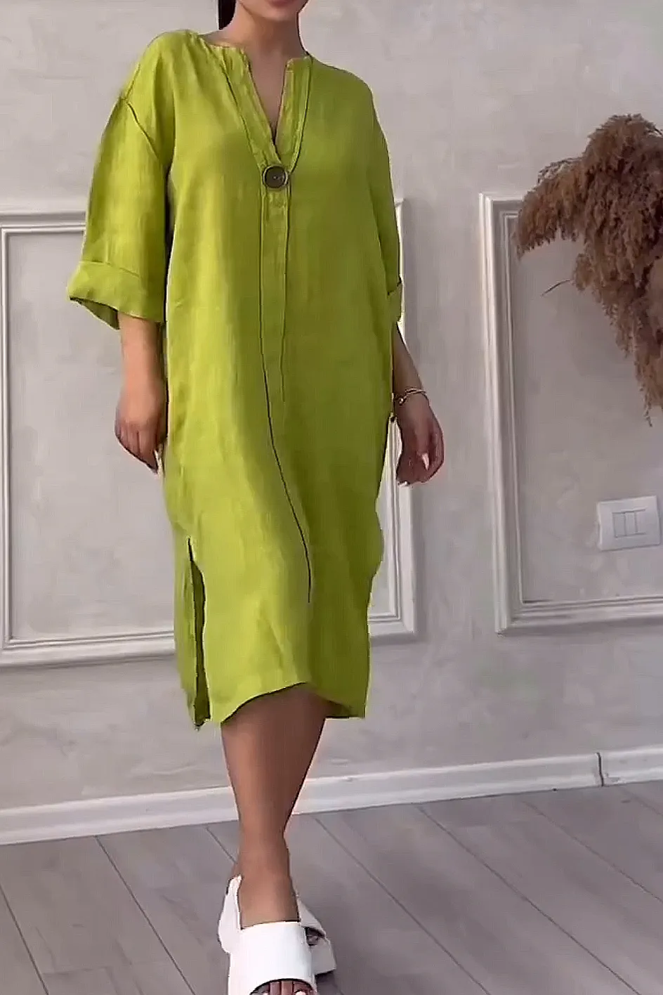 11 PACK Women'S Solid Color Casual Cotton And Linen Dress