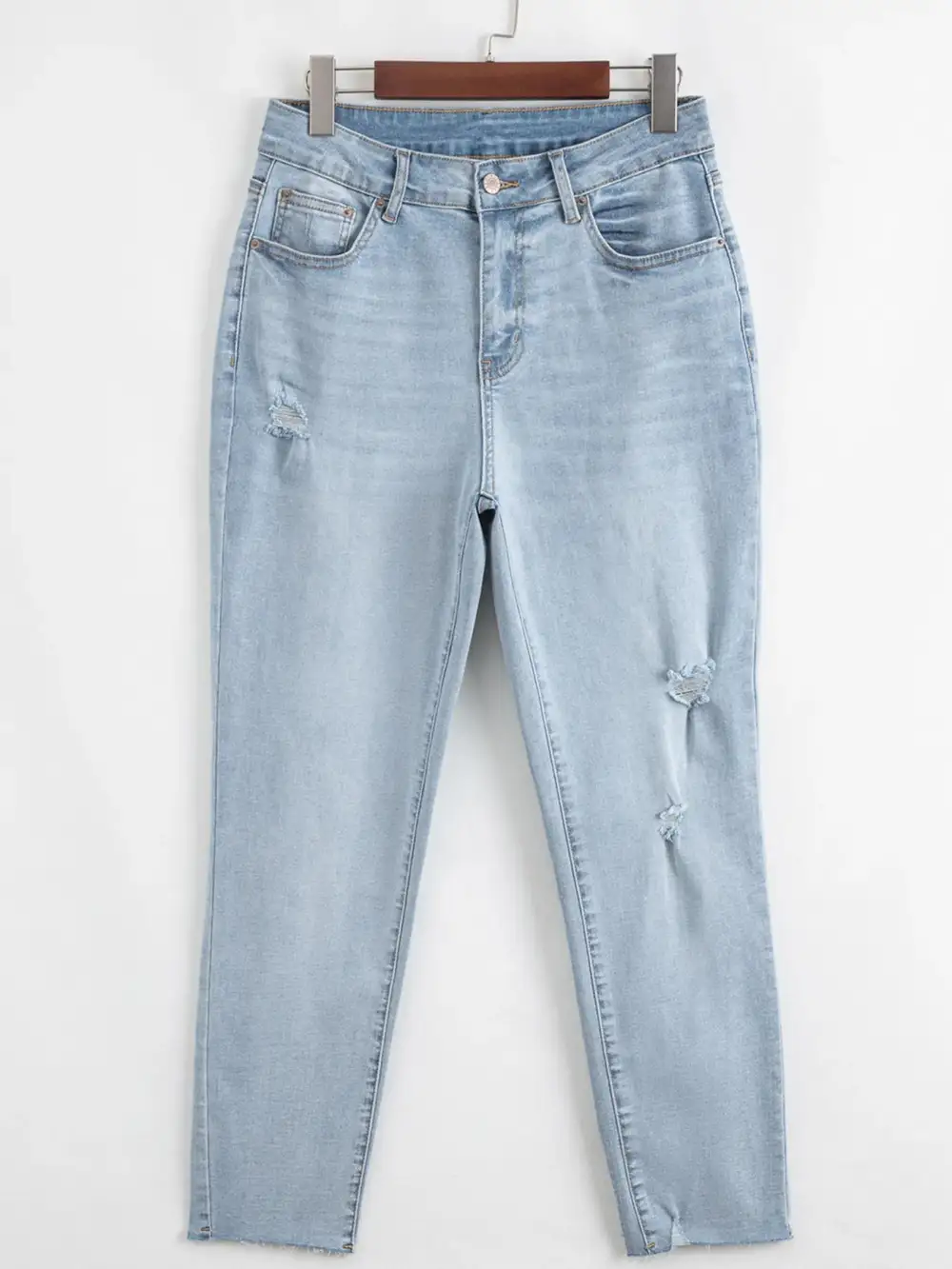 Mid Rise Ankle Length Distressed Skinny Denim Jeans