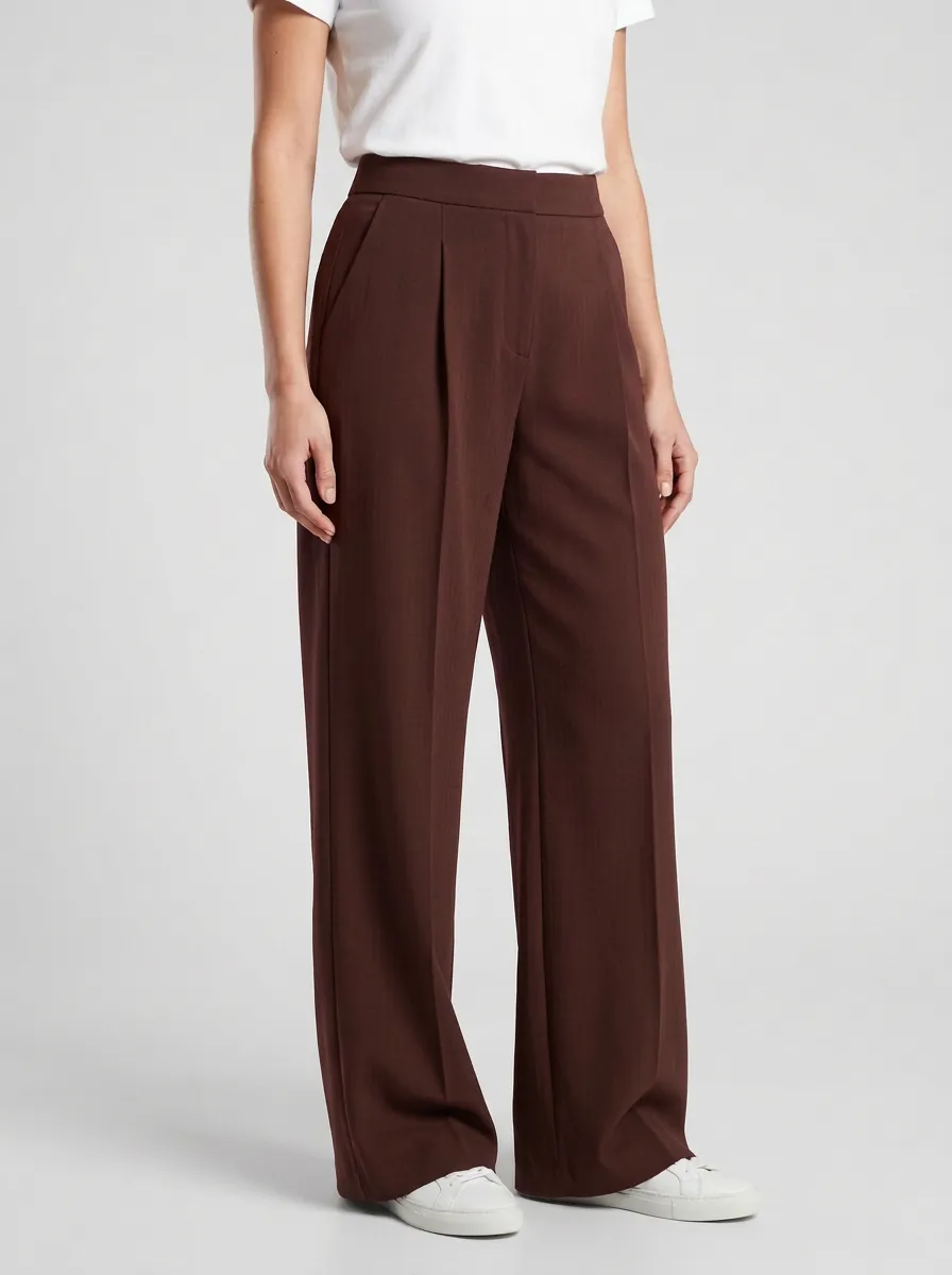 Soft Wide-Leg Pleated Solid Women's Wide-Leg Pants