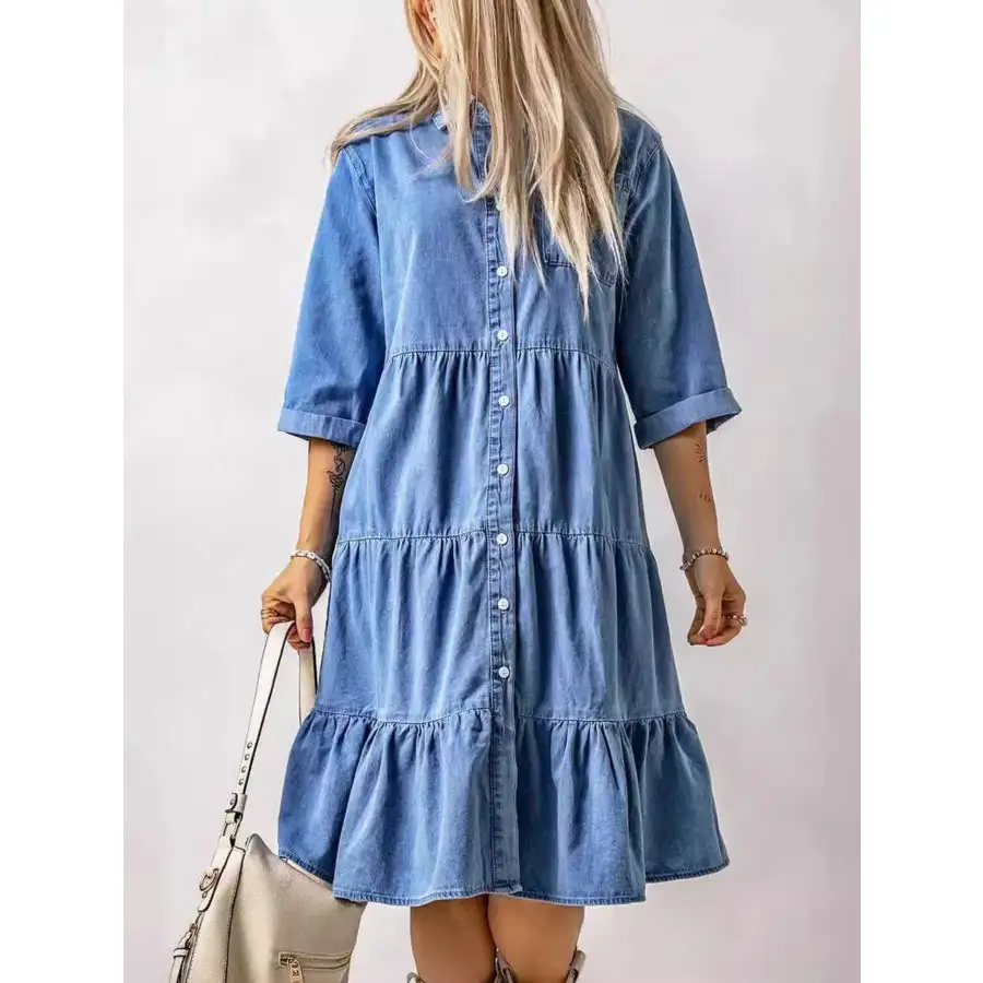 Full Size Ruffled Hem Button Up Midi Dress Plus Size