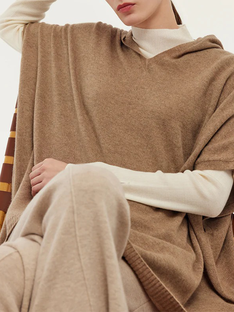 Cashmere Hooded Poncho Sweater