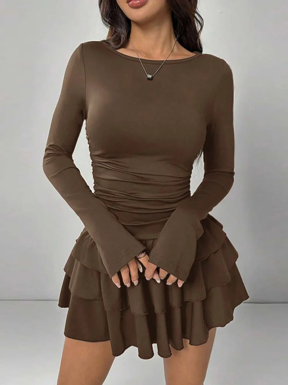 Ruffle Long Sleeve Mini Dress