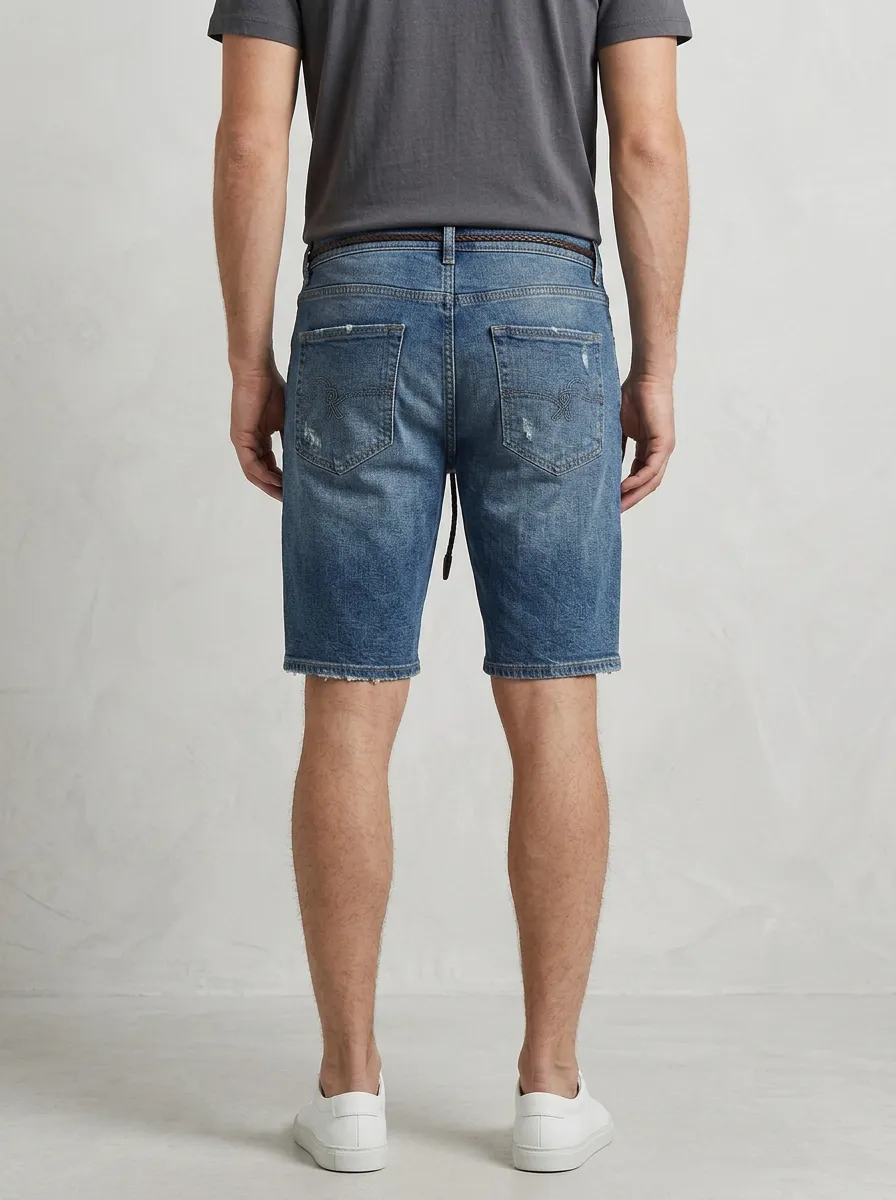 Storage-Ready Distressed Raw Hem Style Men's Distressed Raw Hem Denim Shorts