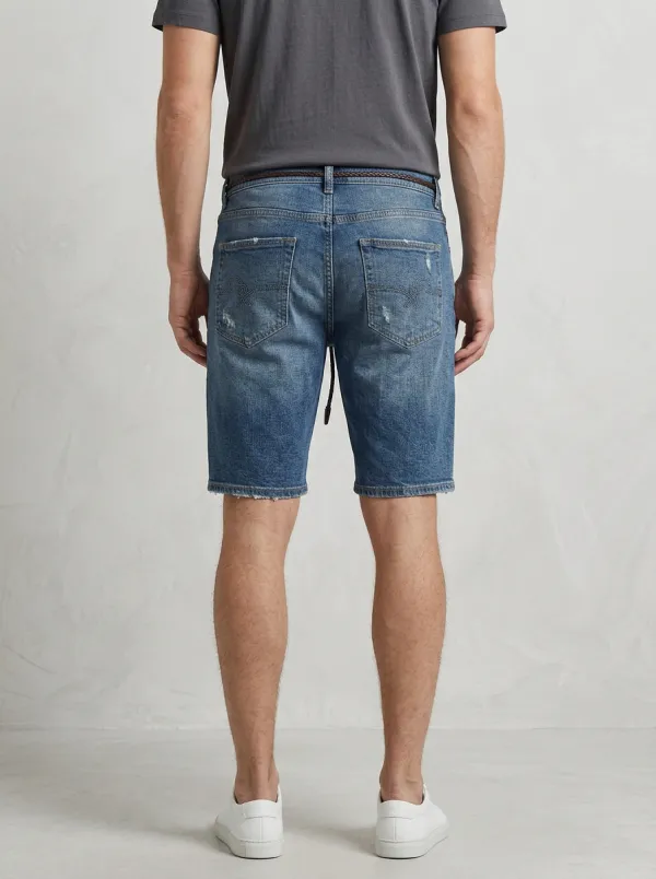 Storage-Ready Distressed Raw Hem Style Men's Distressed Raw Hem Denim Shorts