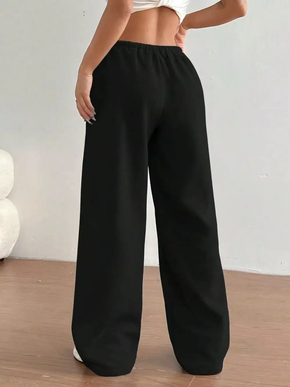 High-Waist Wide-Leg Drawstring Pocketed Sweatpants