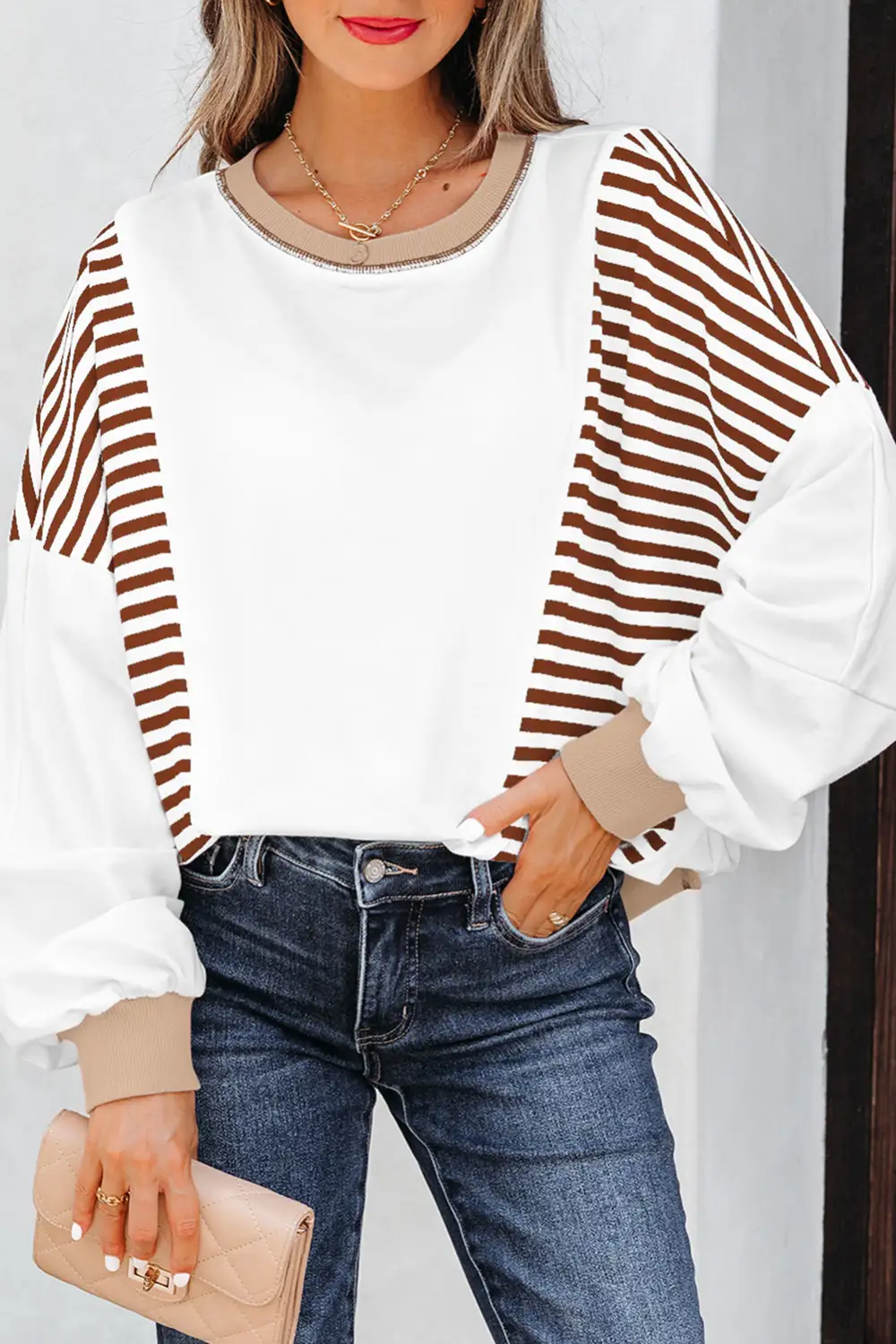Everyday Relaxed Striped Patchwork Sweatshirt