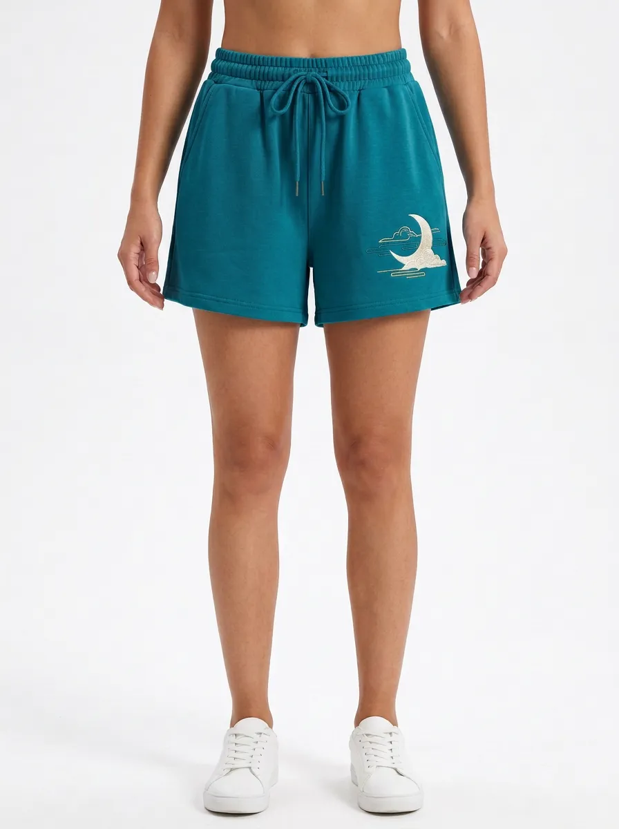 Women's Moon-Cloud Embroidered Lounge Shorts