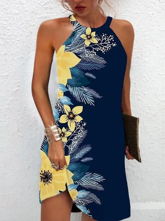 Women's Dresses Printed Halter Off-Shoulder Sleeveless Dress
